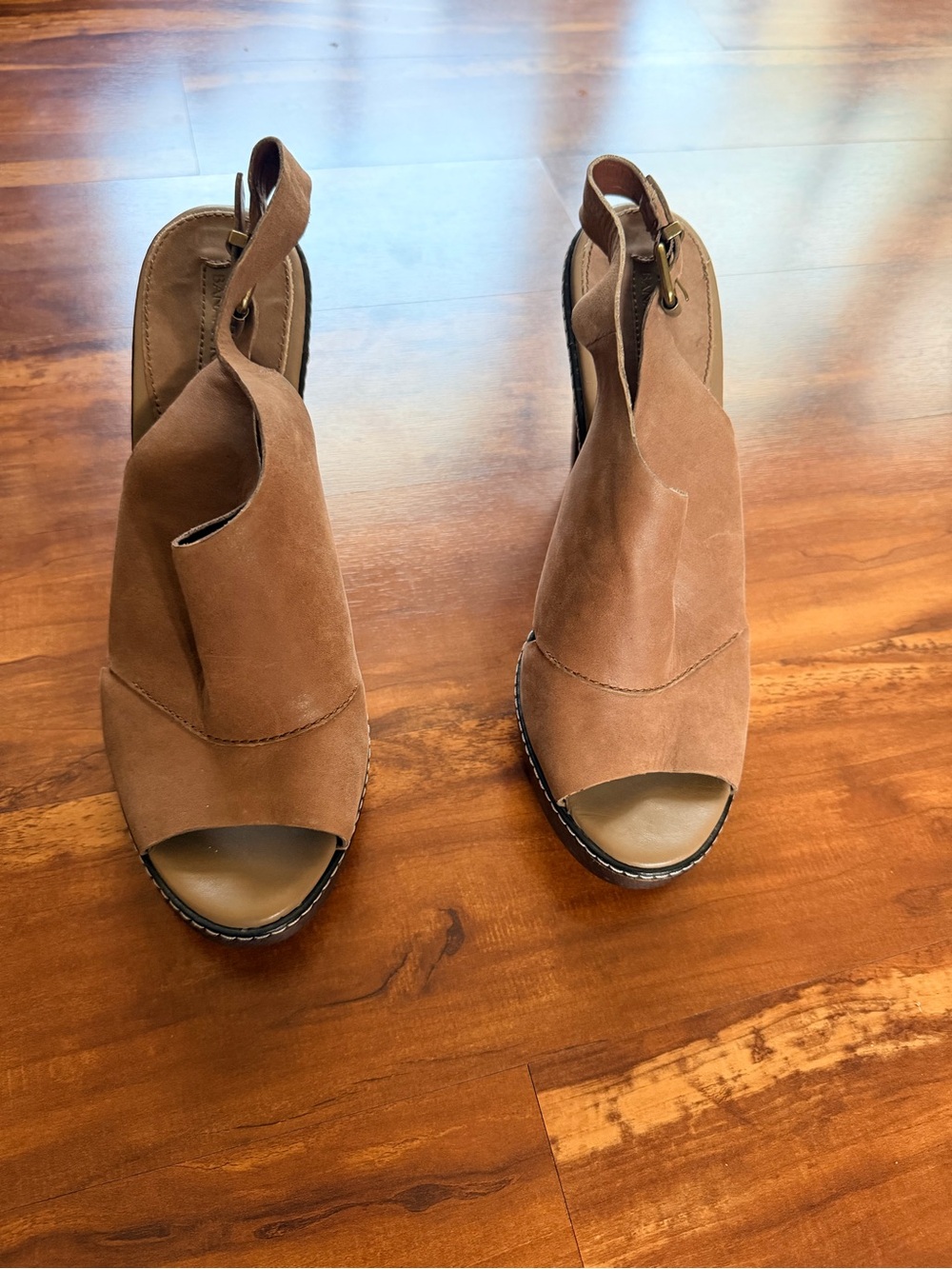 Banana Republic Tan Suede Open-Toe Slingback Heels